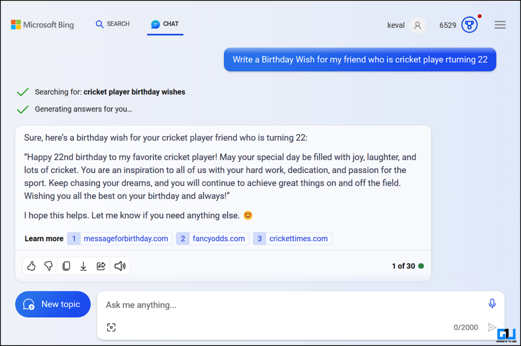 Using Microsoft Copilot to create a Birthday wish