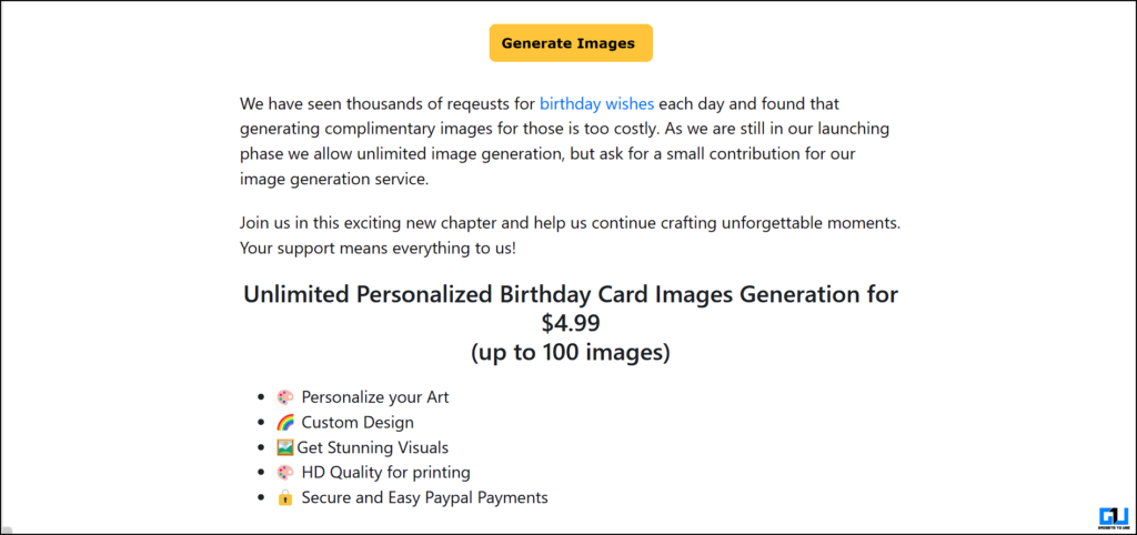 Pricing details of Birthday Wish AI
