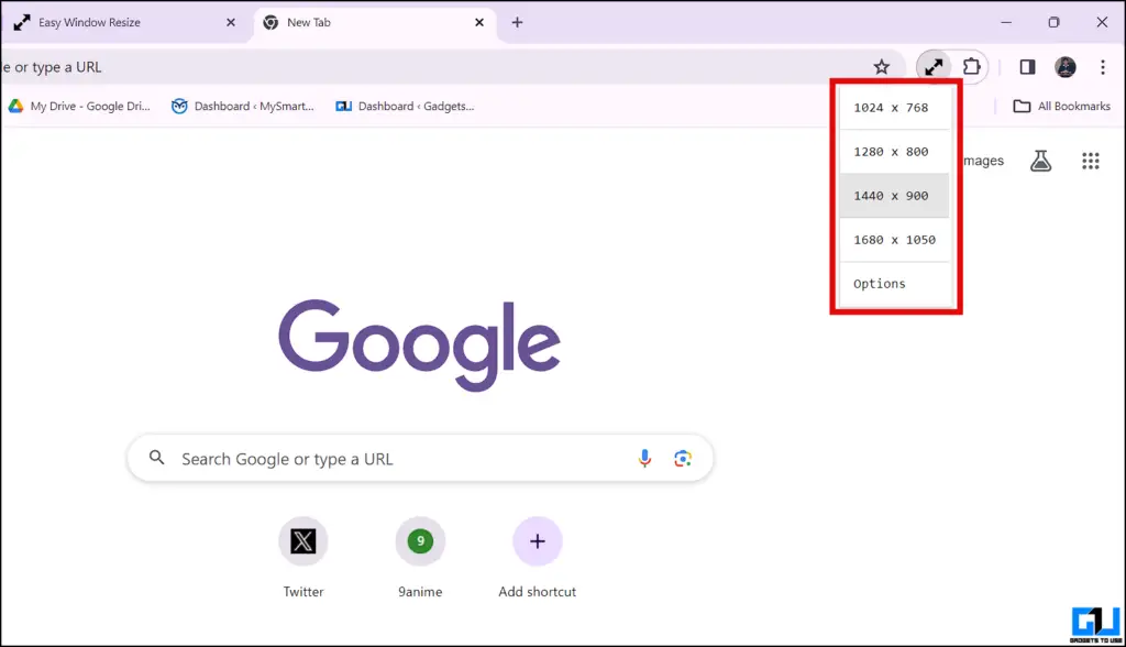 Adjust the Chrome Window Size from the Extension icon