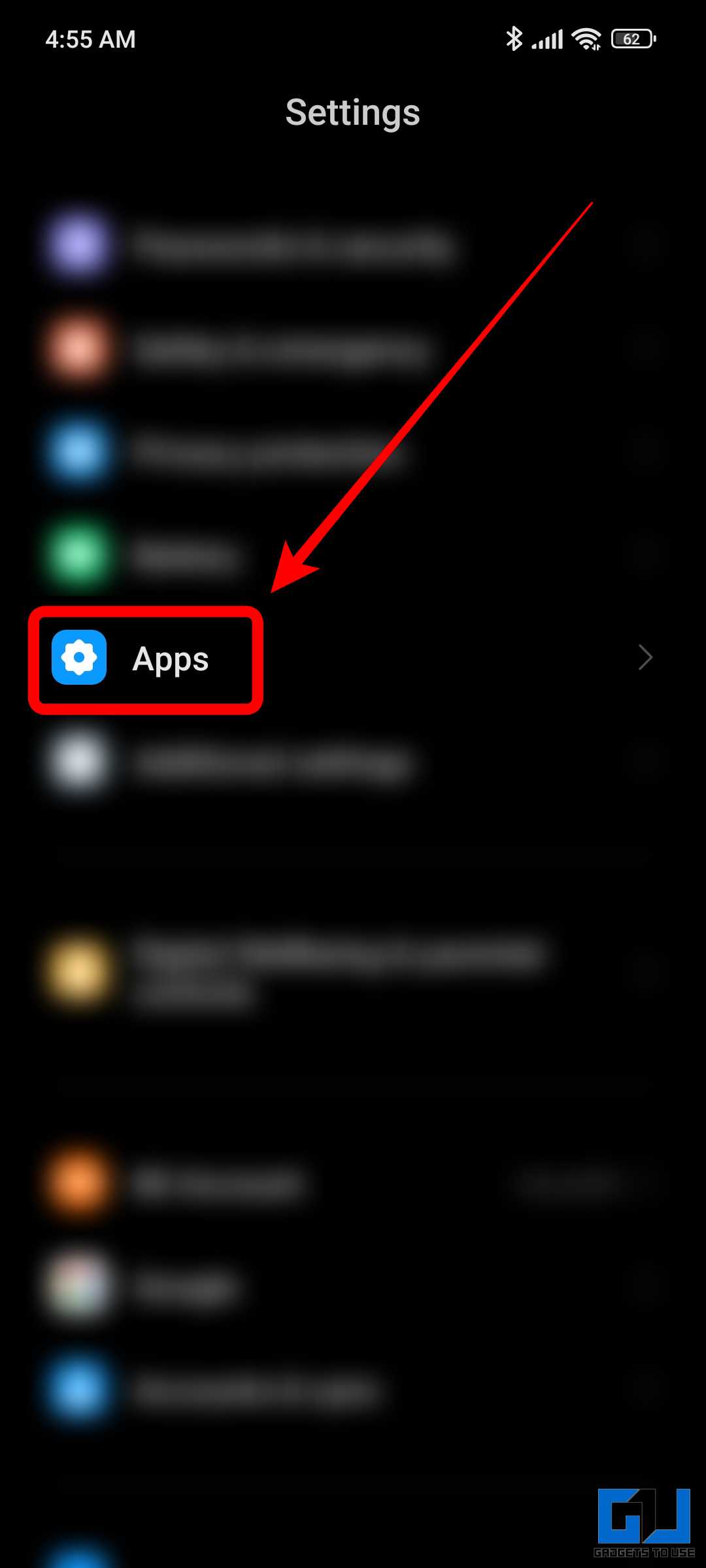 Go to Apps from Android settings