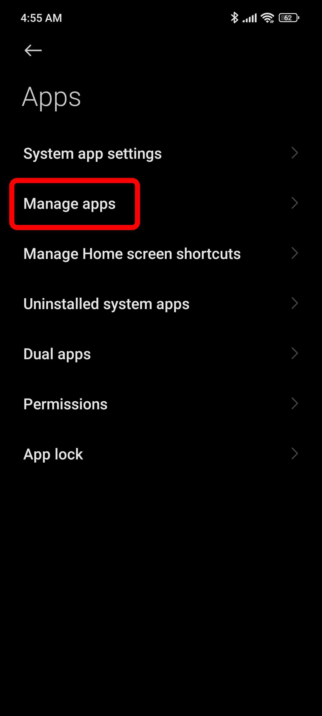 Go to Manage Apps