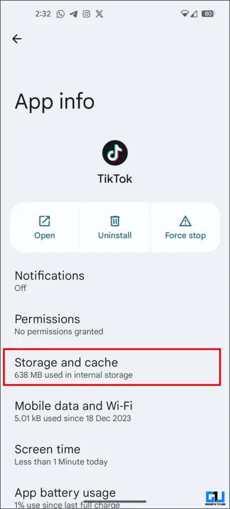 TikTok app storage and Cache