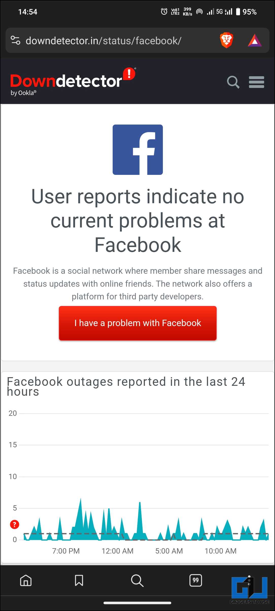 Check Facebook services status on Down Detector