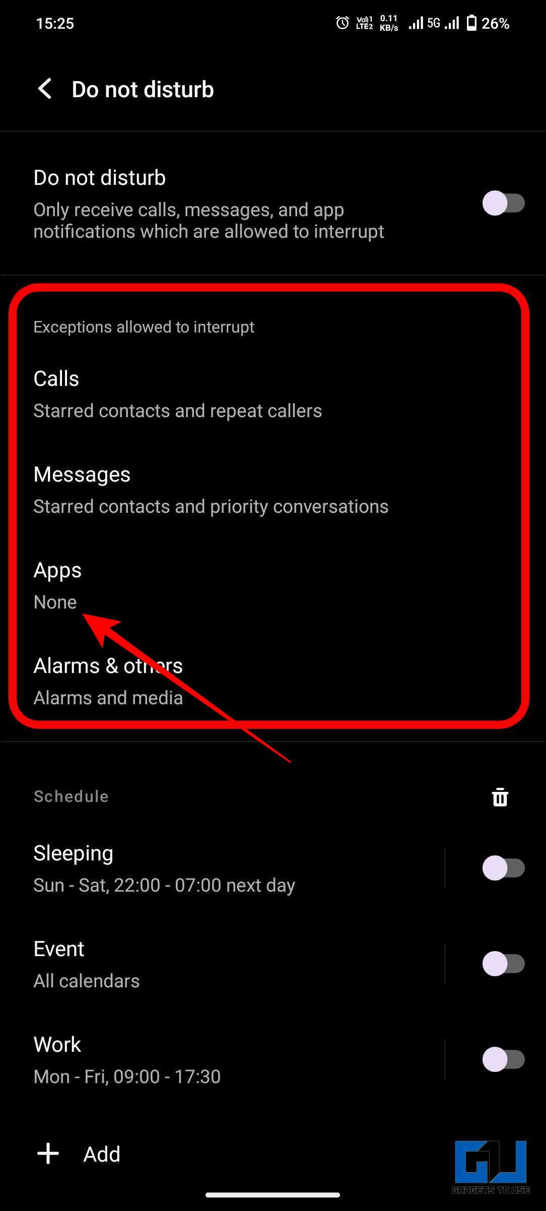 Set Do Not Disturb Mode for Apps