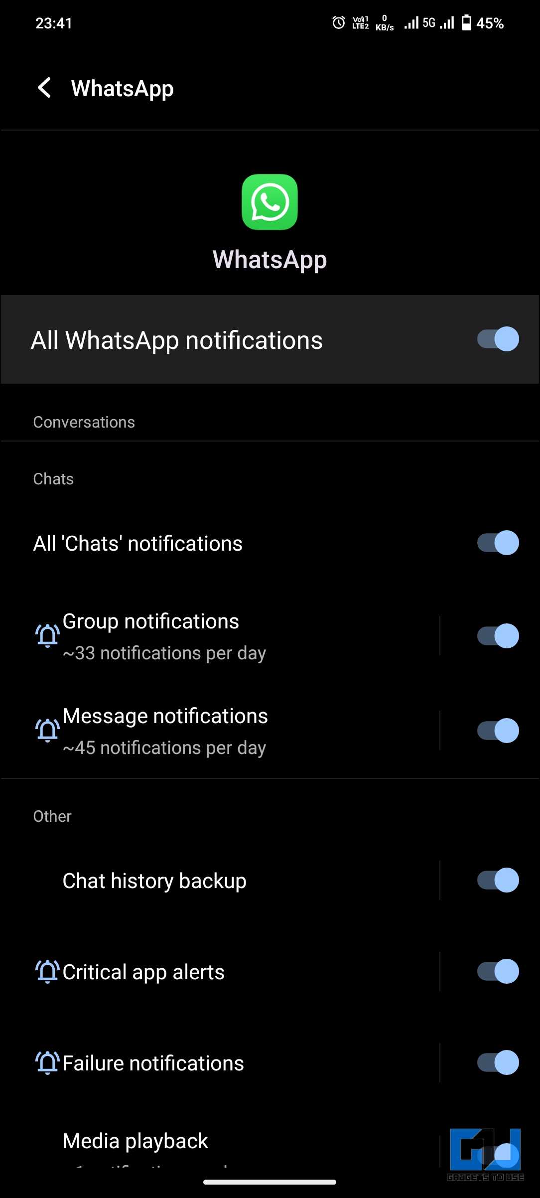 Customize WhatsApp Notifications preferences