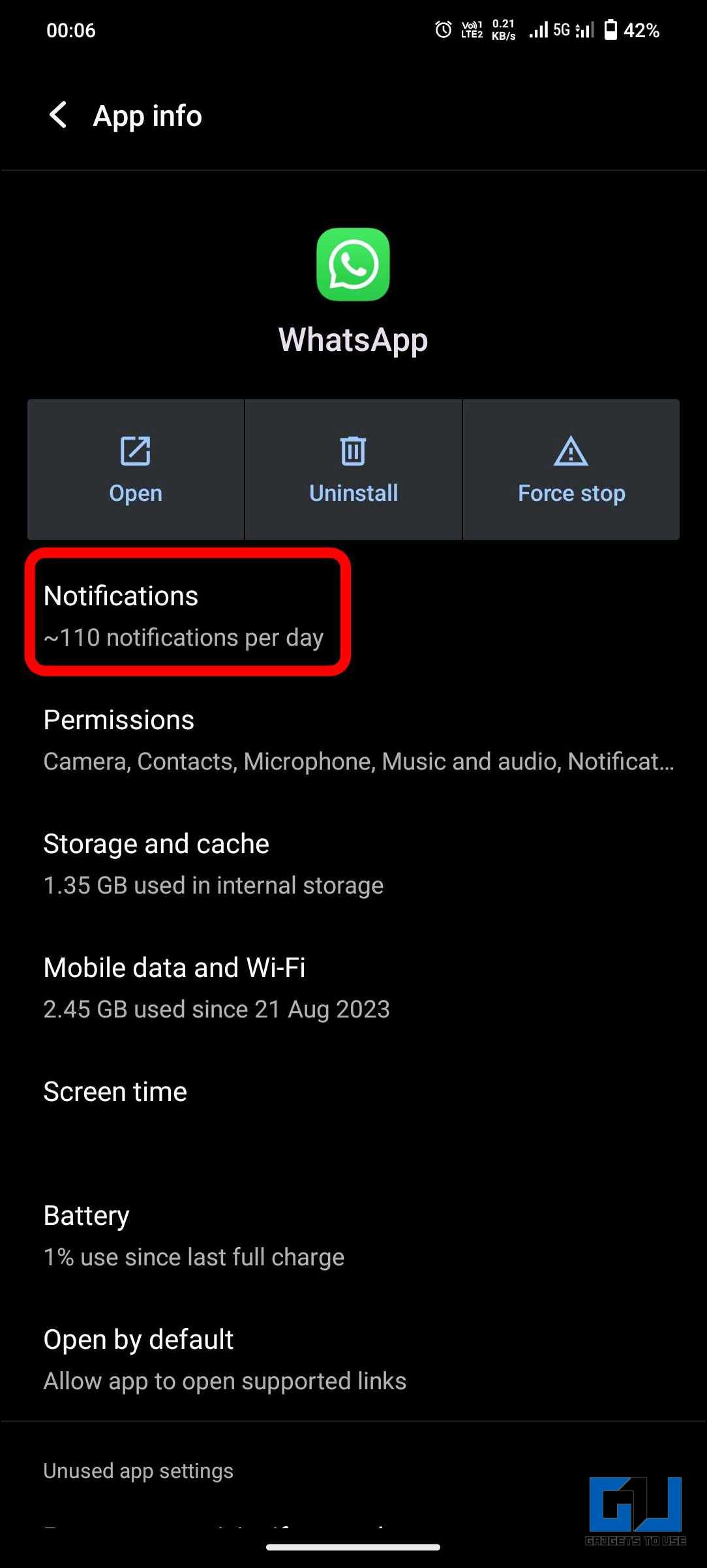 Go to Notifications settings of the app