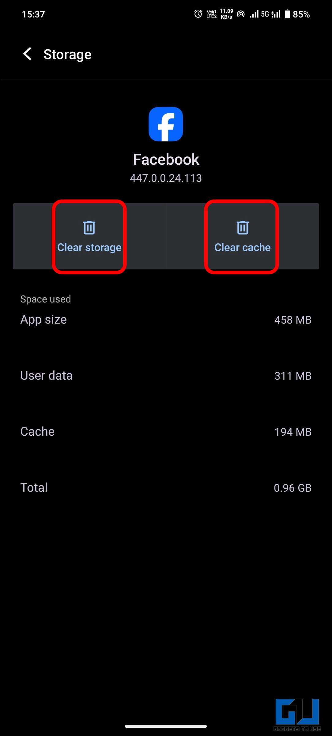 Clear Facebook App Cache and Storage