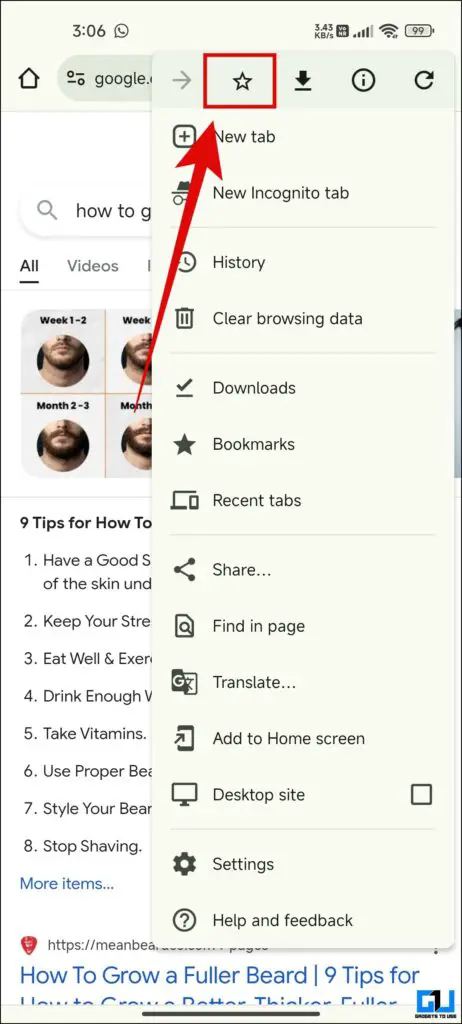 Bookmark tab with star icon highlighted