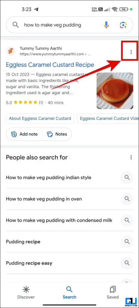 Three dots menu next to the search result