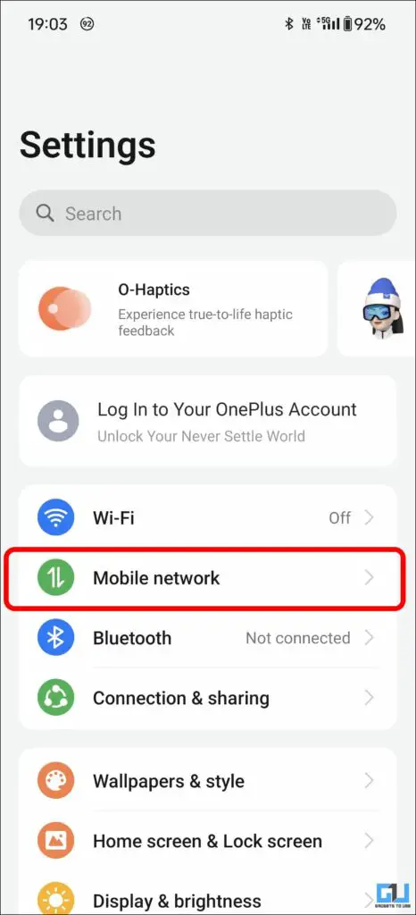 Mobile Networks on ColorOS or OxygenOS Settings Page