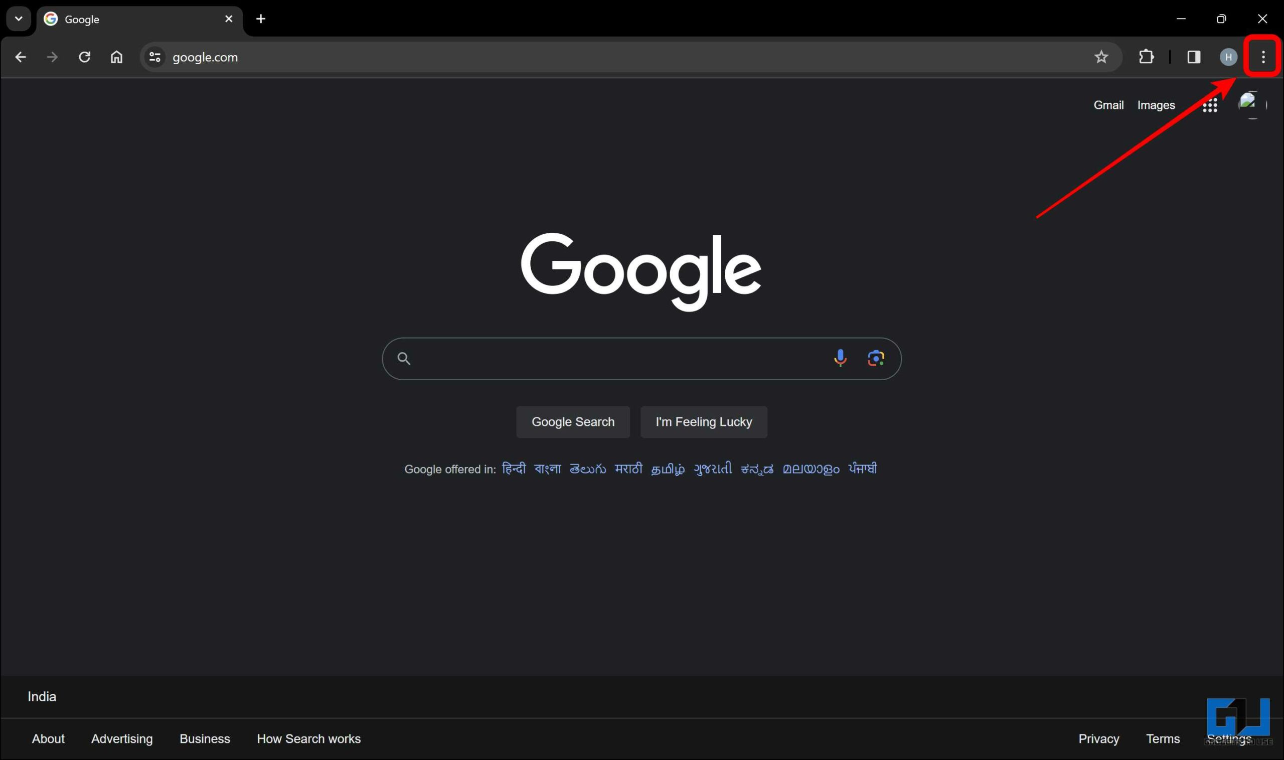 Three dots menu of Google Chrome