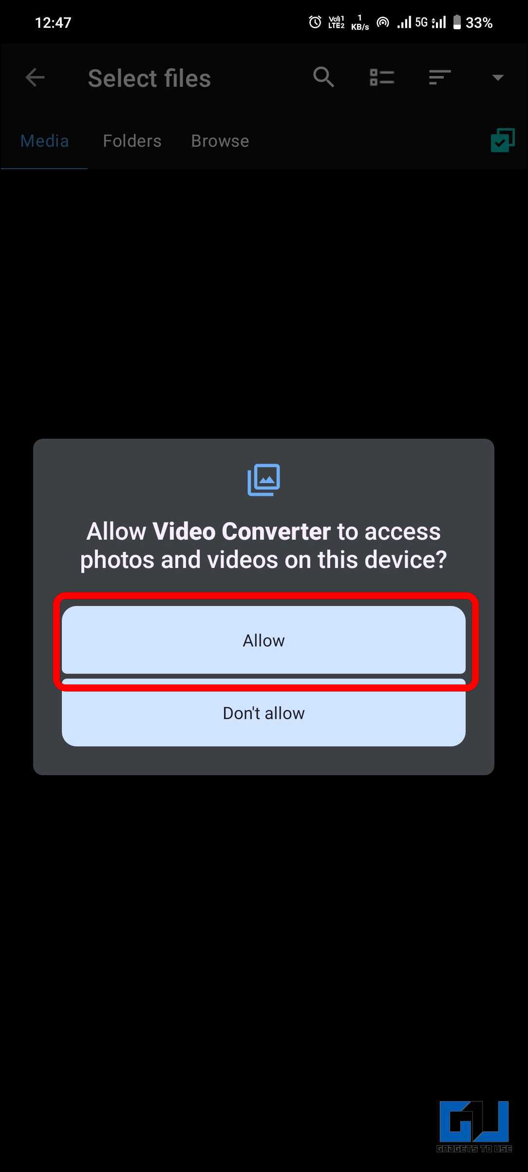 Allow button to grant access to photos