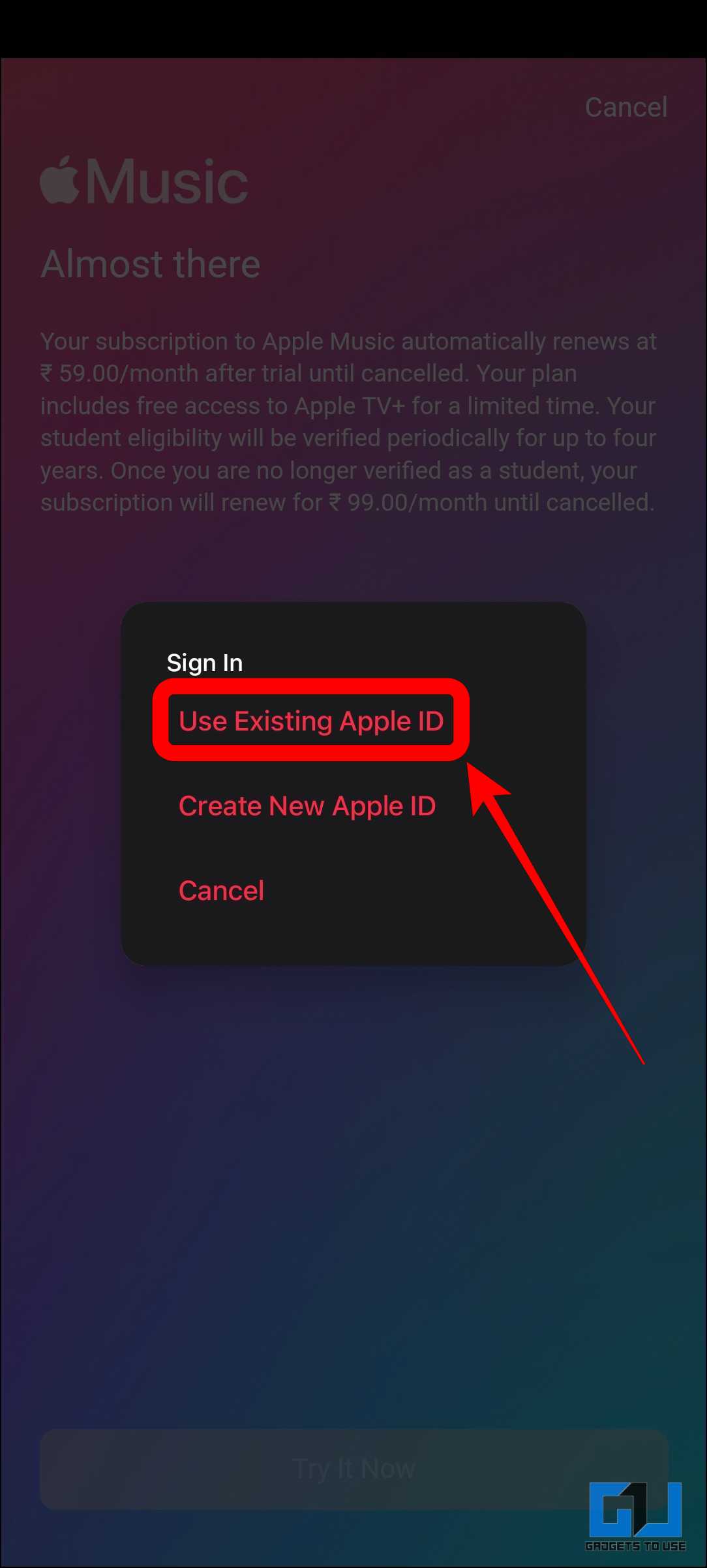 Use existing Apple ID on Apple Music