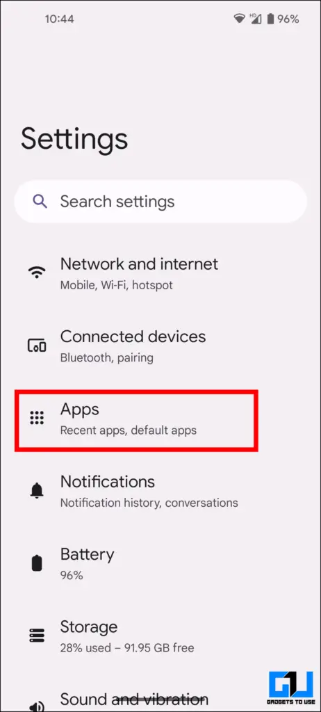Apps Settings under Android Settings