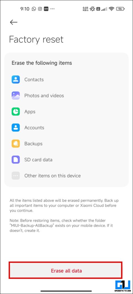 Erase all Data on Xiaomi Phone