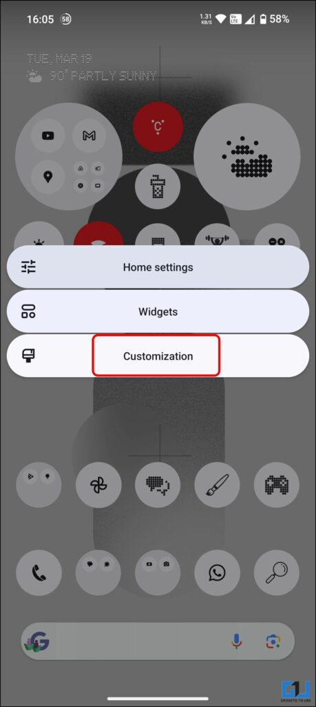 Home Screen settings on Nothing phone