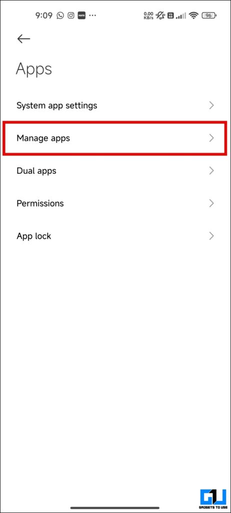 Manage Apps under Apps on a Xiaomi phone