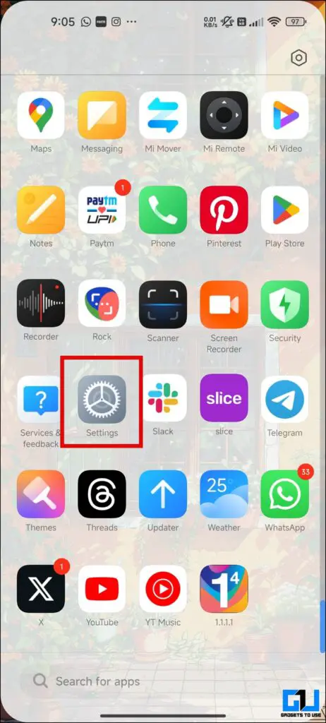 Settings icon under app drawer