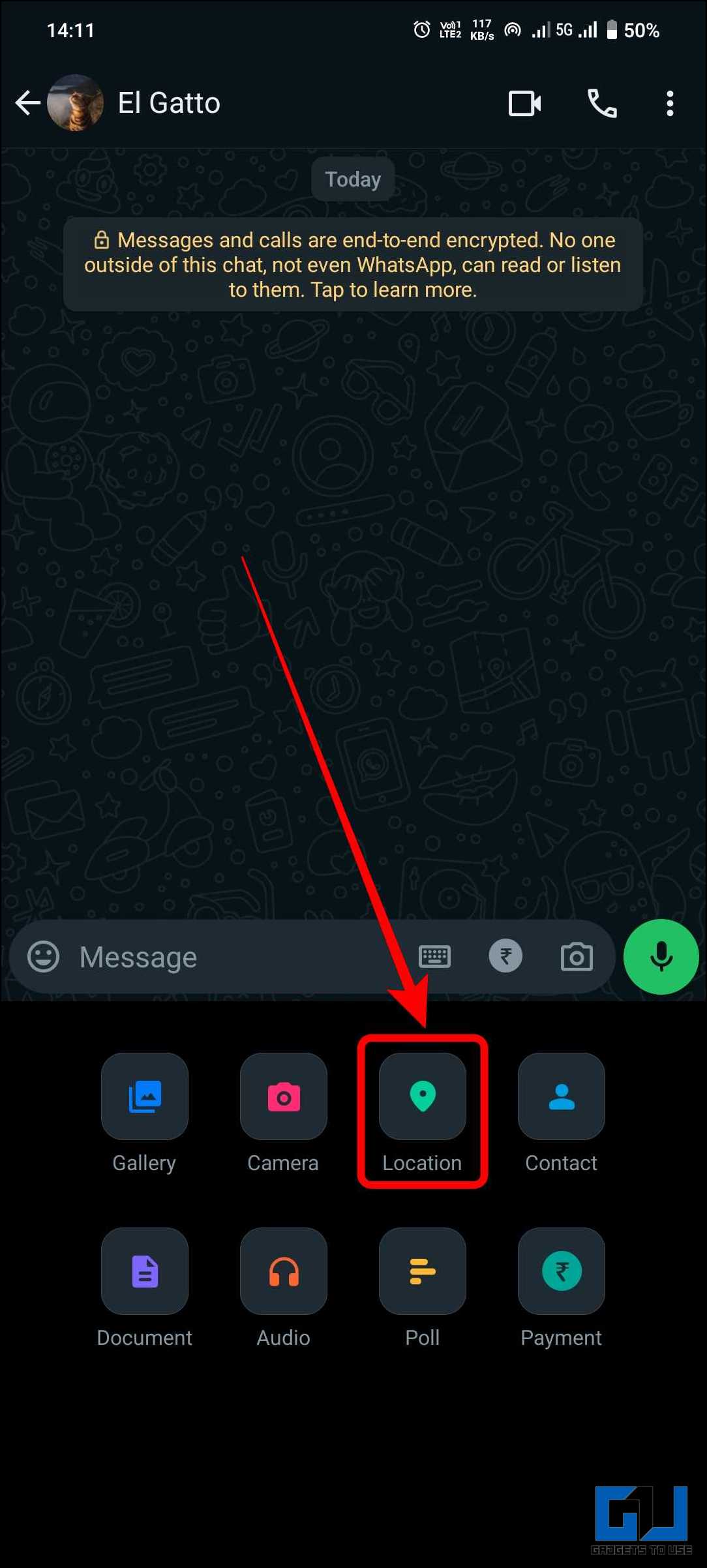 Select location from WhatsApp menu