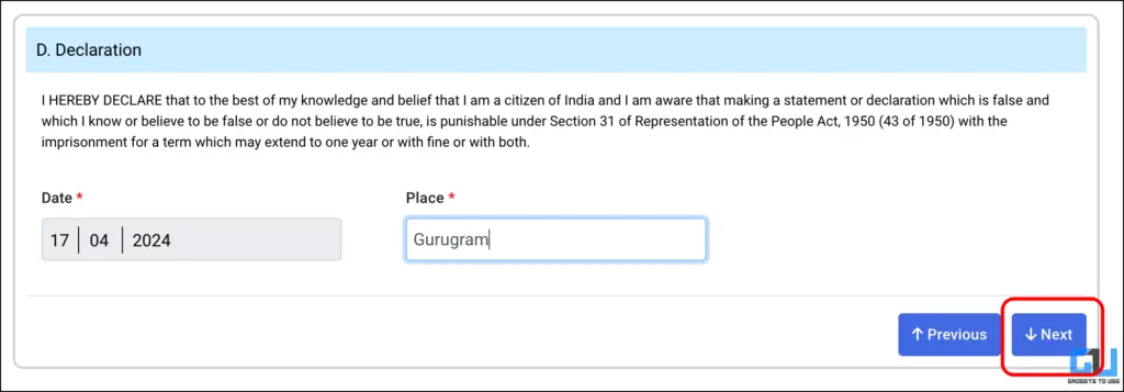 Declaration section of the Form 8.