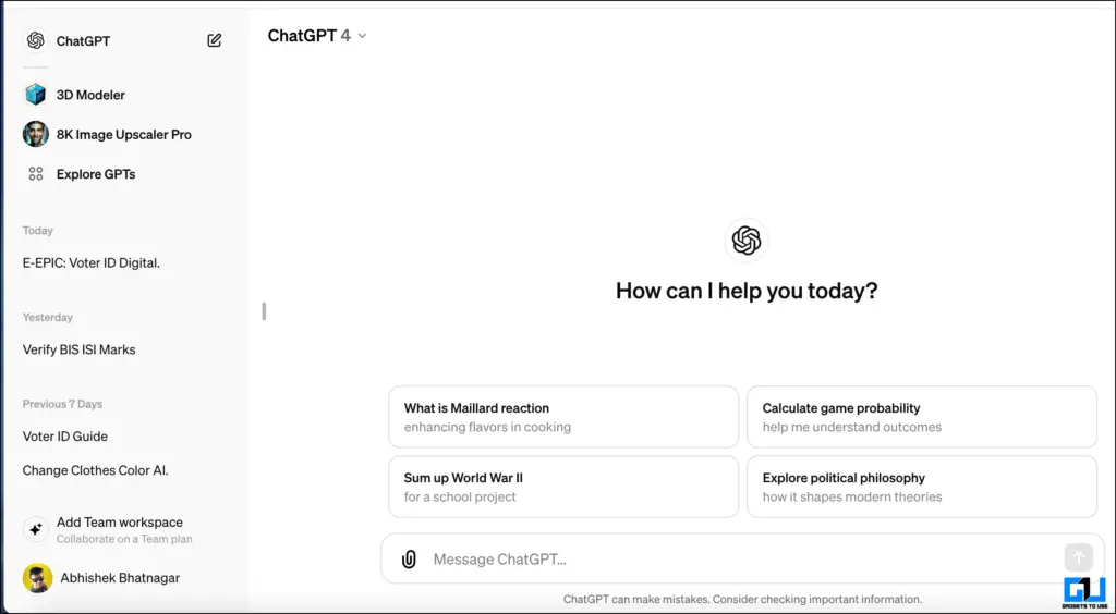 ChatGPT home page.
