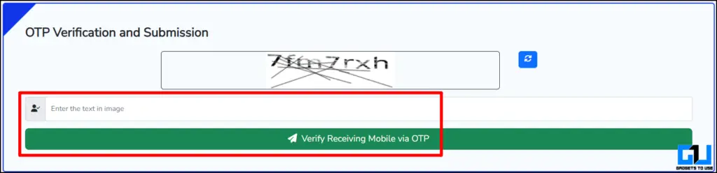 Verify Receiving Mobile via OTP highlighted in red.