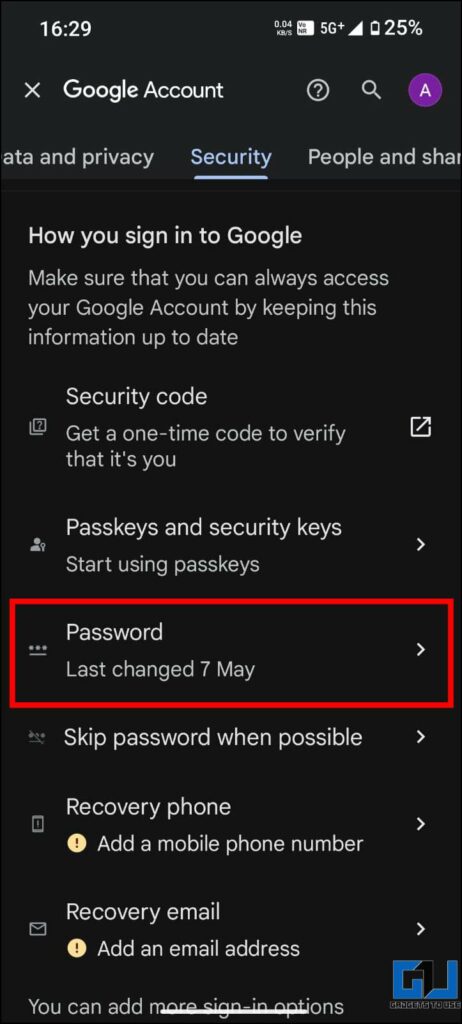 Change password by tapping the button highlighted in red box