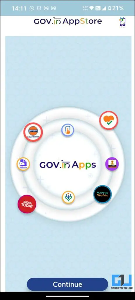 A welcome screen of the Govt. Appstore.