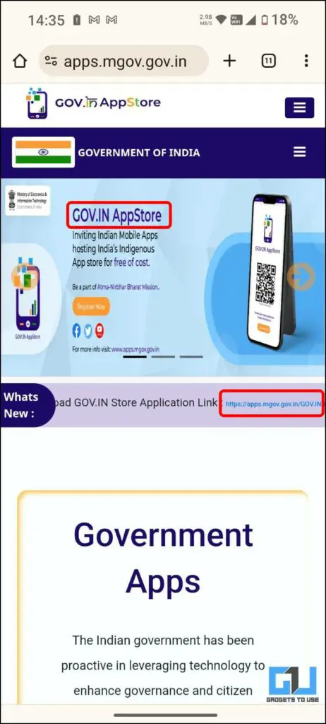 The highlighted webpage link will redirect you to the Govt. App Store download page.