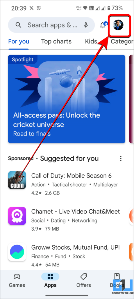 The Play Store options button is highlighted in red.