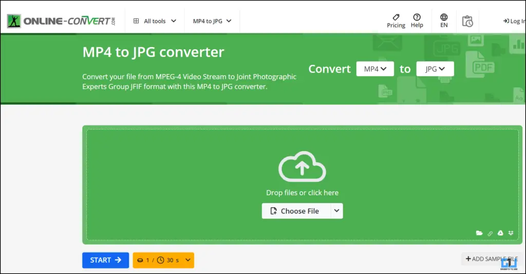 Homepage of the website Online converter