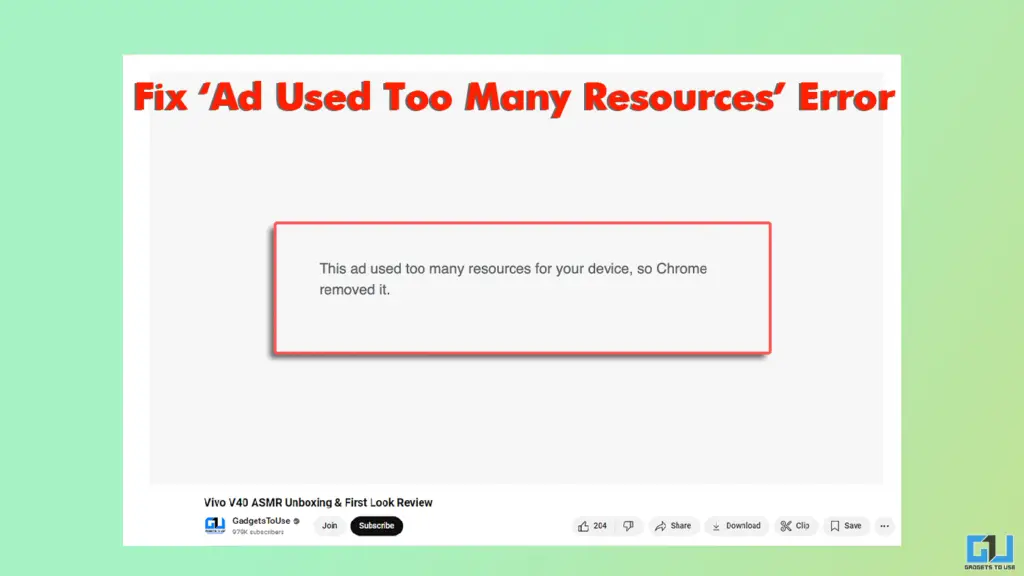 How to Disable Error Message Ad Used Too Many Resources in Chrome