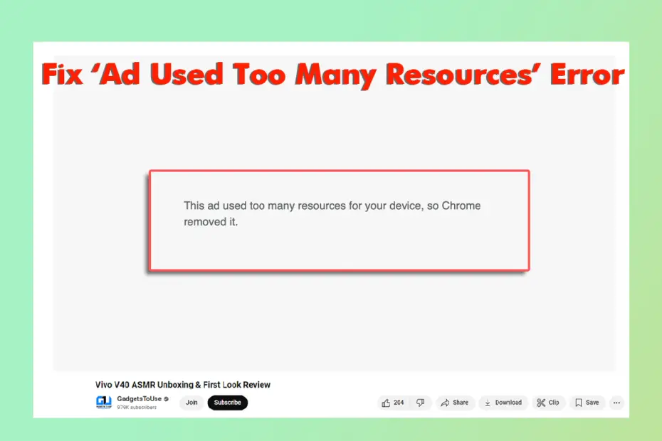 How to Disable Error Message Ad Used Too Many Resources in Chrome