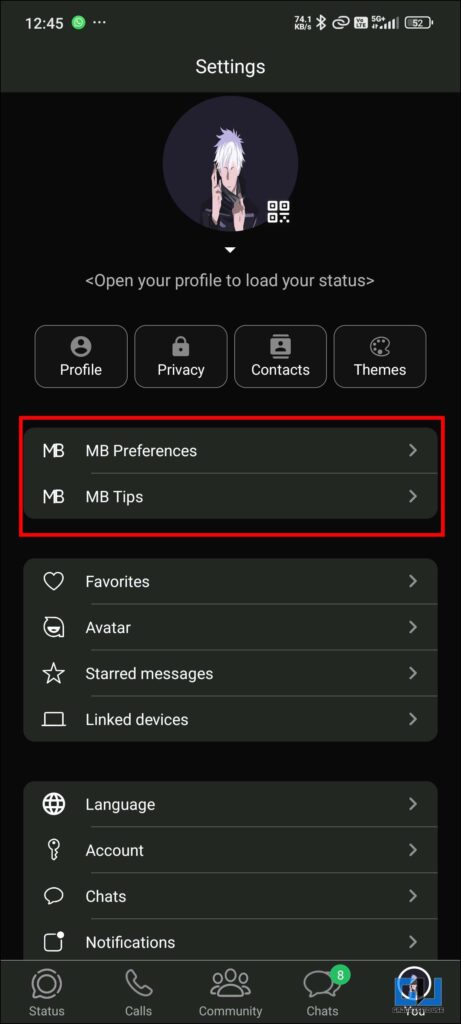 Settings in MB Whatsapp