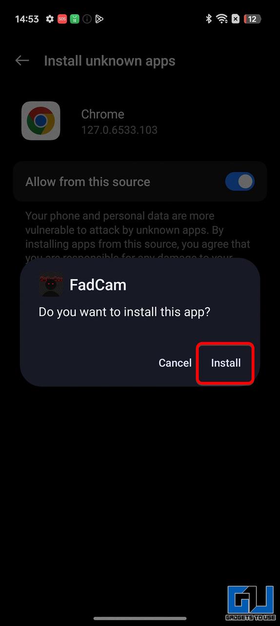 Installing Fadcam apk