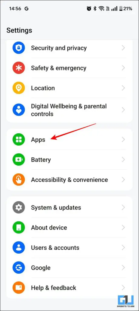 Apps in Settings