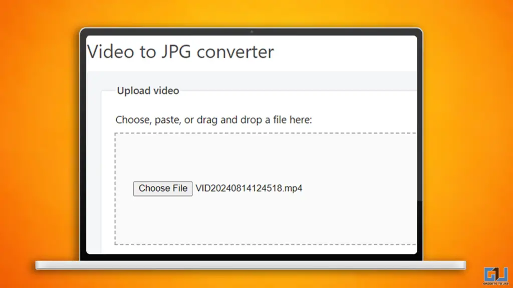 Laptop screen showing the Video to JPG Converter website