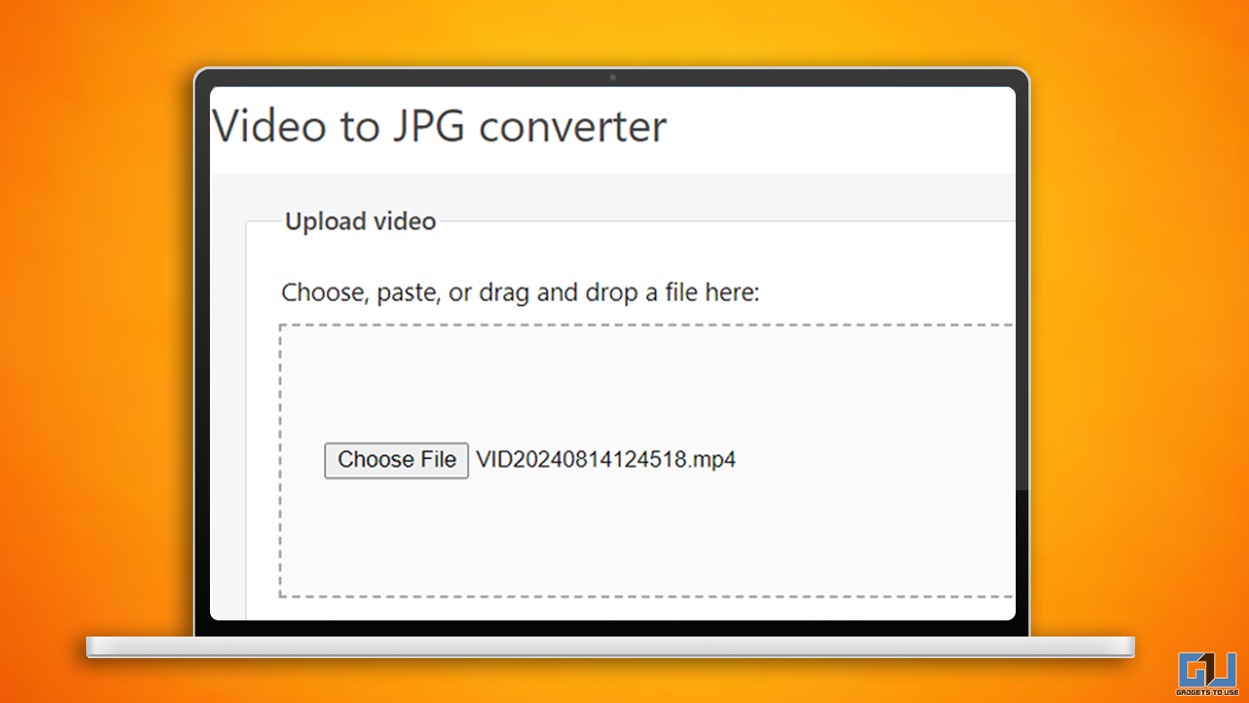 Laptop screen showing the Video to JPG Converter website