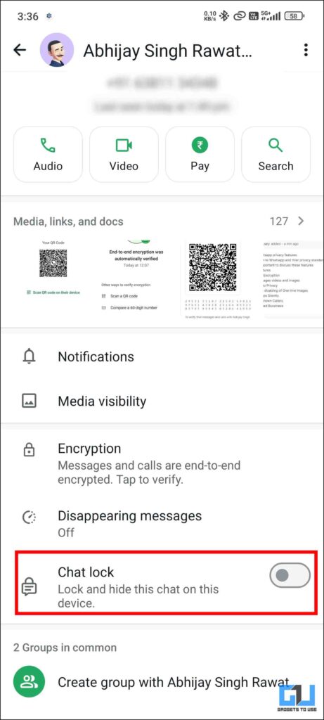 Chat lock toggle off in WhatsApp