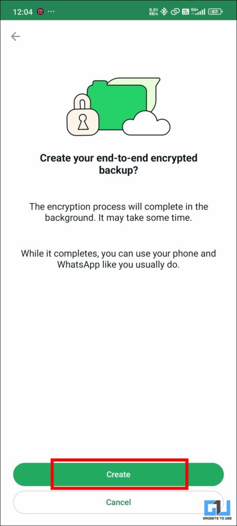 Create option in backup encryption