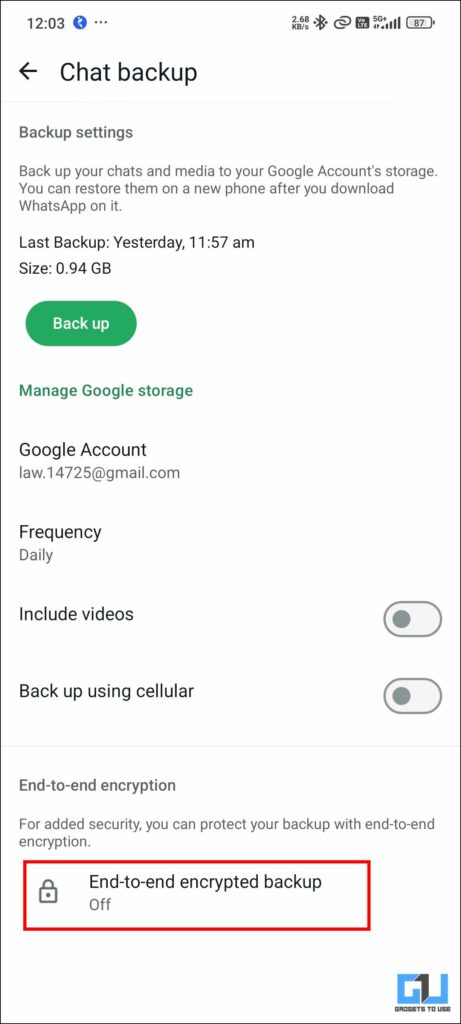 Encryption of backup