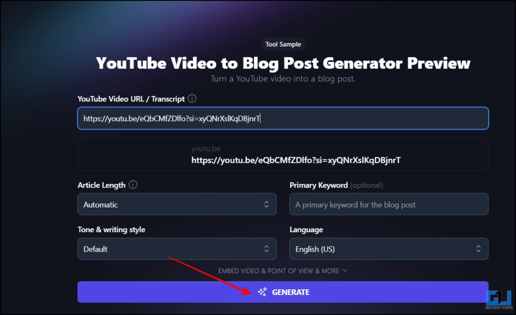 Generate button on Right Blogger