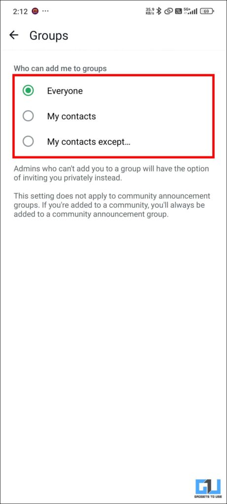 Group settings in privacy