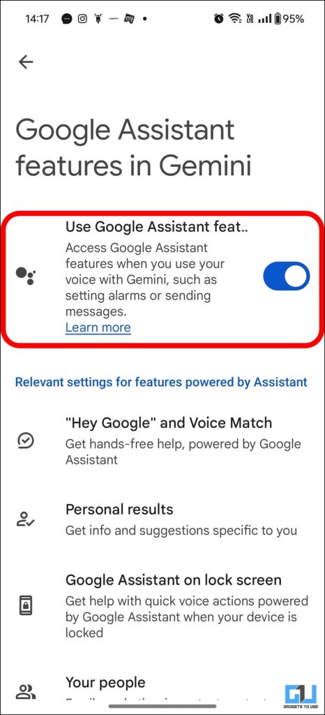 Enable Google Assistant features in Gemini