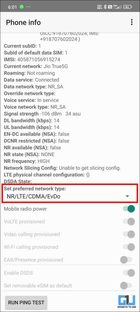 Select Prefered network