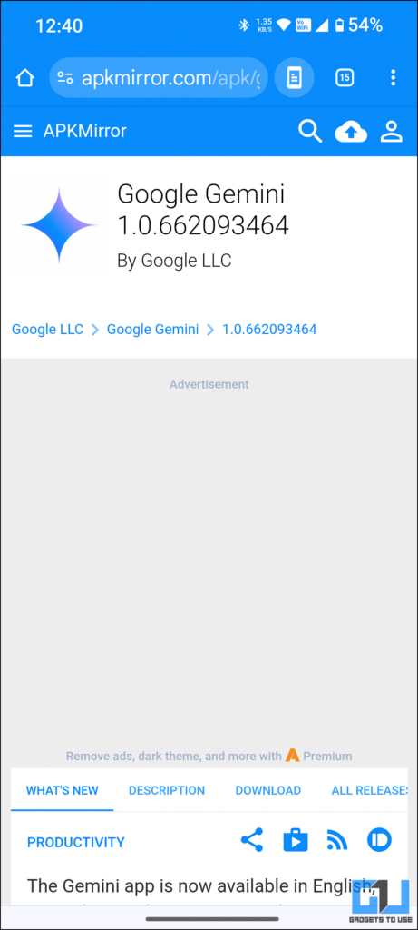 Downloading Gemini app from APKMirror 2