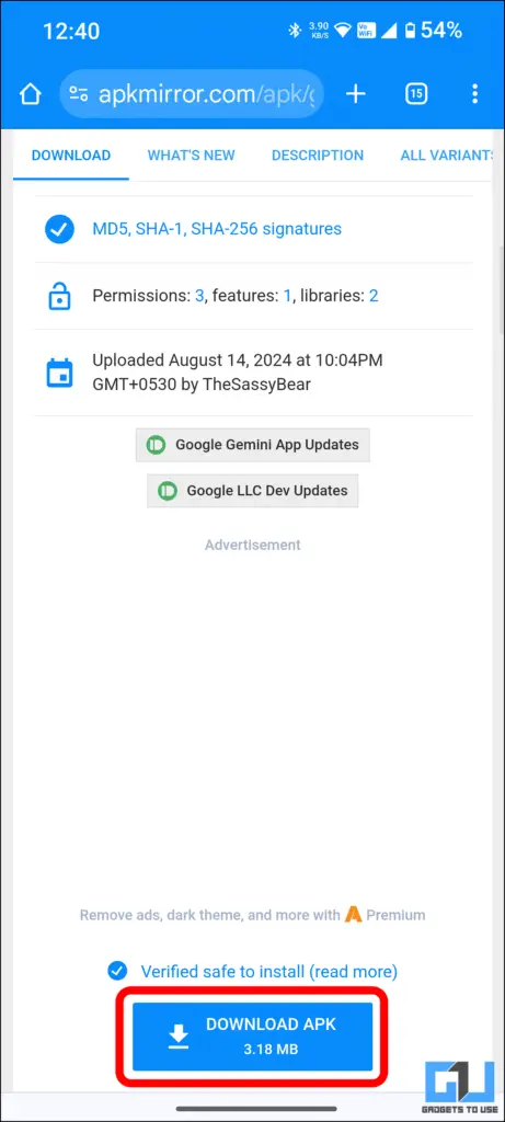 Downloading Gemini app from APKMirror
