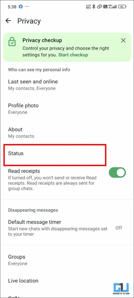 Configurações de status-1