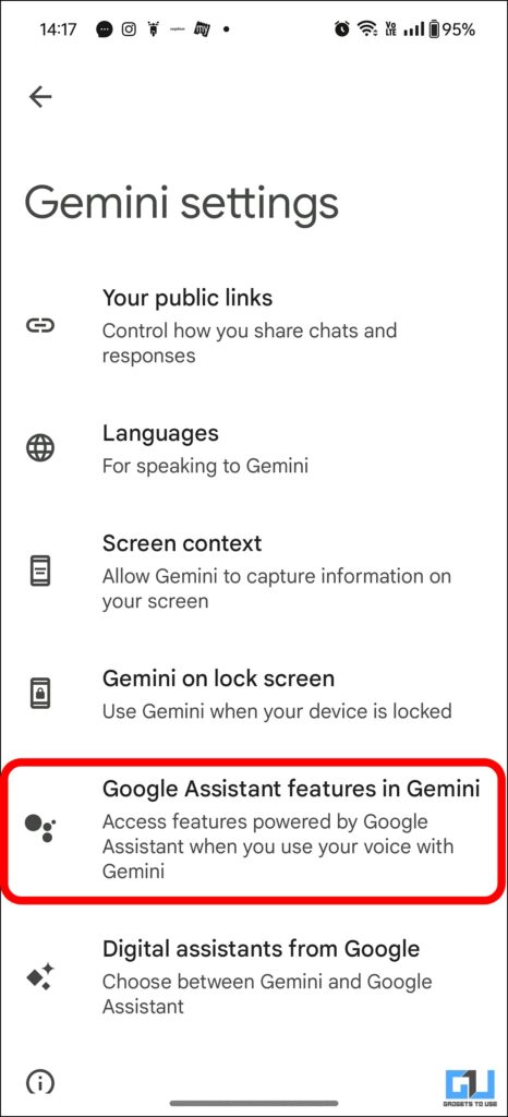 Use os recursos do Google Assistente no aplicativo Gemini