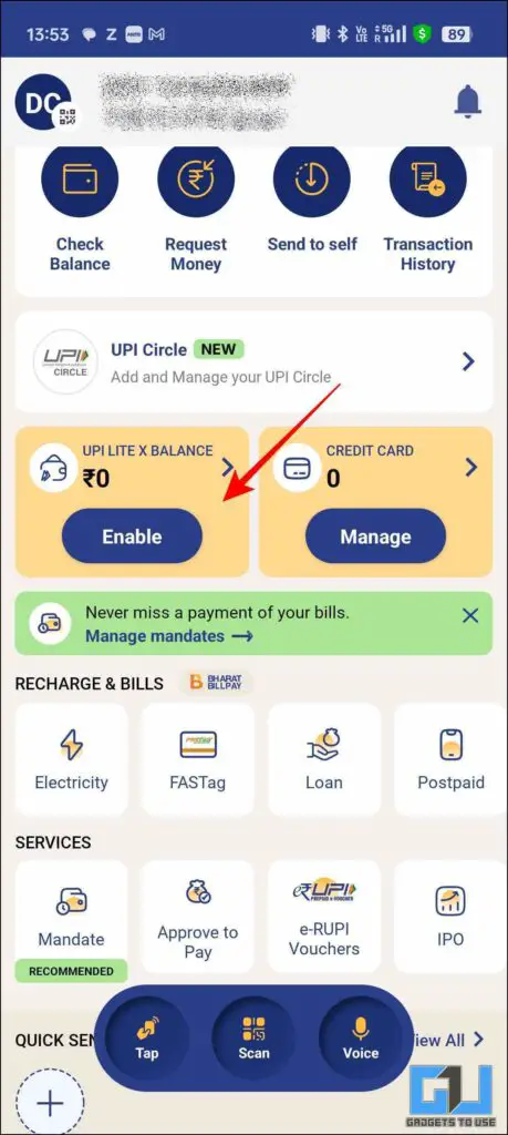 Opção LITE no BHIM APP